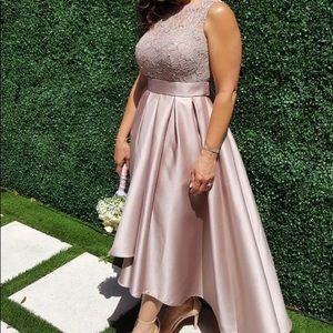 Lacey, satin taupe formal dress size 6